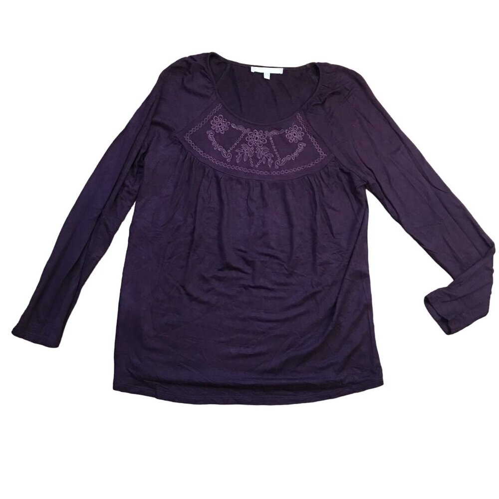 Daniel Rainn‎ Rayon Blouse Long Sleeve Women's Medium Embroidered Detail Purple